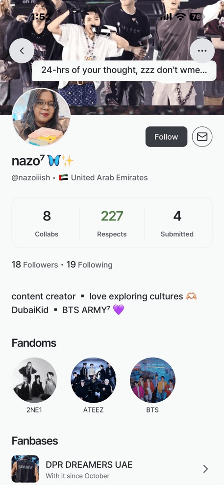 A real member’s fandom profile